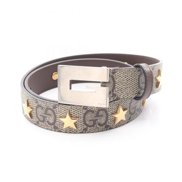 Gucci Memorable Buckle GG Supreme Leather Belt for Men Beige and Brown 710090